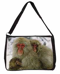 Monkey Family in Snow Large Black Laptop Shoulder Bag School/College