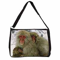 Monkey Family in Snow Large Black Laptop Shoulder Bag School/College