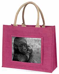 Baby Mountain Gorilla Large Pink Jute Shopping Bag