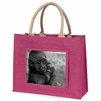 Baby Mountain Gorilla Large Pink Jute Shopping Bag