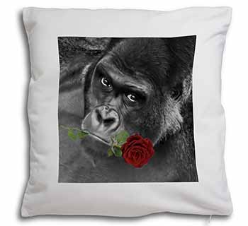 Gorilla with Red Rose in Mouth Soft White Velvet Feel Scatter Cushion