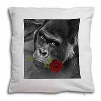 Gorilla with Red Rose in Mouth Soft White Velvet Feel Scatter Cushion