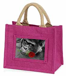 Gorilla with Red Rose in Mouth Little Girls Small Pink Jute Shopping Bag