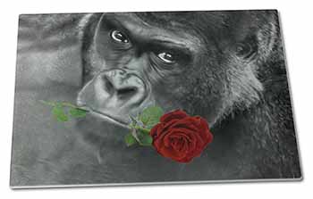 Large Glass Cutting Chopping Board Gorilla with Red Rose in Mouth