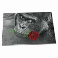 Large Glass Cutting Chopping Board Gorilla with Red Rose in Mouth