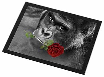 Gorilla with Red Rose in Mouth Black Rim High Quality Glass Placemat