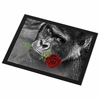 Gorilla with Red Rose in Mouth Black Rim High Quality Glass Placemat