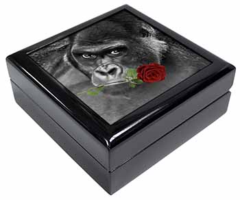 Gorilla with Red Rose in Mouth Keepsake/Jewellery Box