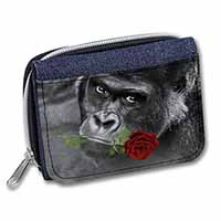 Gorilla with Red Rose in Mouth Unisex Denim Purse Wallet