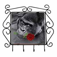Gorilla with Red Rose in Mouth Wrought Iron Key Holder Hooks