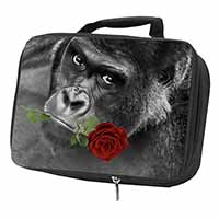 Gorilla with Red Rose in Mouth Black Insulated School Lunch Box/Picnic Bag