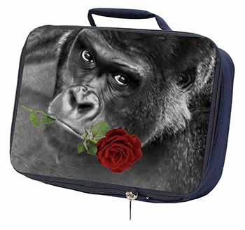 Gorilla with Red Rose in Mouth Navy Insulated School Lunch Box/Picnic Bag