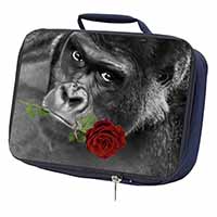 Gorilla with Red Rose in Mouth Navy Insulated School Lunch Box/Picnic Bag