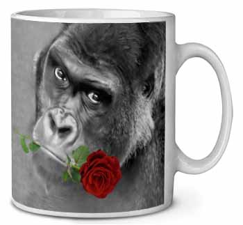 Gorilla with Red Rose in Mouth Ceramic 10oz Coffee Mug/Tea Cup