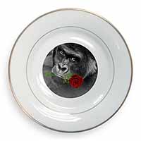 Gorilla with Red Rose in Mouth Gold Rim Plate Printed Full Colour in Gift Box