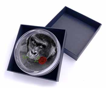 Gorilla with Red Rose in Mouth Glass Paperweight in Gift Box