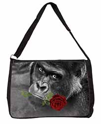 Gorilla with Red Rose in Mouth Large Black Laptop Shoulder Bag School/College