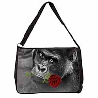 Gorilla with Red Rose in Mouth Large Black Laptop Shoulder Bag School/College