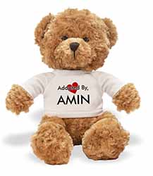 Adopted By AMIN Teddy Bear Wearing a Personalised Name T-Shirt