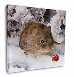 Cute Field Mouse in Snow Square Canvas 12"x12" Wall Art Picture Print