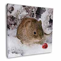 Cute Field Mouse in Snow Square Canvas 12"x12" Wall Art Picture Print