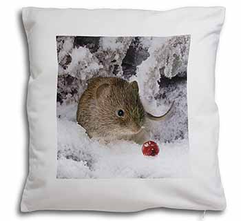 Cute Field Mouse in Snow Soft White Velvet Feel Scatter Cushion