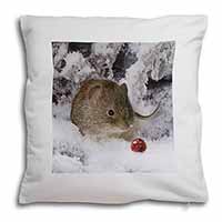 Cute Field Mouse in Snow Soft White Velvet Feel Scatter Cushion