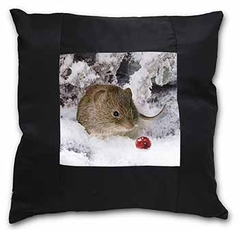 Cute Field Mouse in Snow Black Satin Feel Scatter Cushion