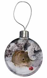 Cute Field Mouse in Snow Christmas Bauble