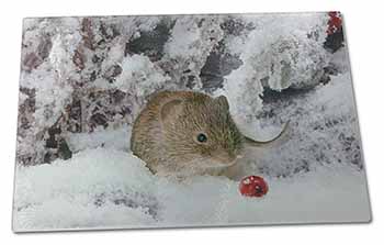 Large Glass Cutting Chopping Board Cute Field Mouse in Snow