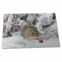 Large Glass Cutting Chopping Board Cute Field Mouse in Snow