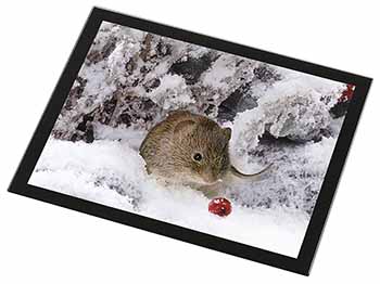 Cute Field Mouse in Snow Black Rim High Quality Glass Placemat