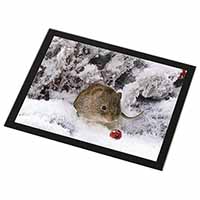 Cute Field Mouse in Snow Black Rim High Quality Glass Placemat