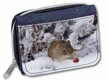 Cute Field Mouse in Snow Unisex Denim Purse Wallet