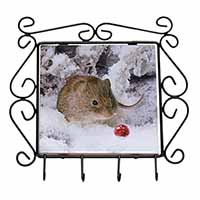 Cute Field Mouse in Snow Wrought Iron Key Holder Hooks