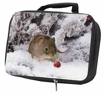 Cute Field Mouse in Snow Black Insulated School Lunch Box/Picnic Bag