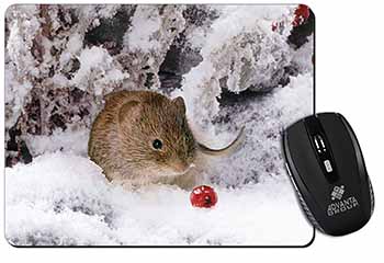 Cute Field Mouse in Snow Computer Mouse Mat