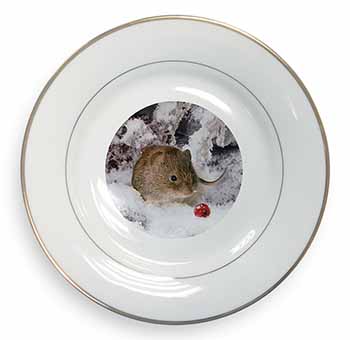 Cute Field Mouse in Snow Gold Rim Plate Printed Full Colour in Gift Box