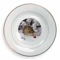 Cute Field Mouse in Snow Gold Rim Plate Printed Full Colour in Gift Box