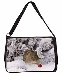 Cute Field Mouse in Snow Large Black Laptop Shoulder Bag School/College