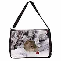 Cute Field Mouse in Snow Large Black Laptop Shoulder Bag School/College