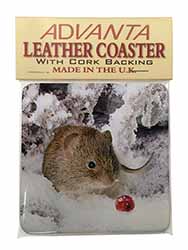 Cute Field Mouse in Snow Single Leather Photo Coaster