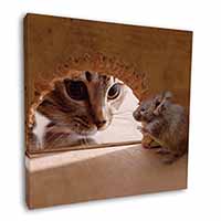 Cat and Mouse Square Canvas 12"x12" Wall Art Picture Print