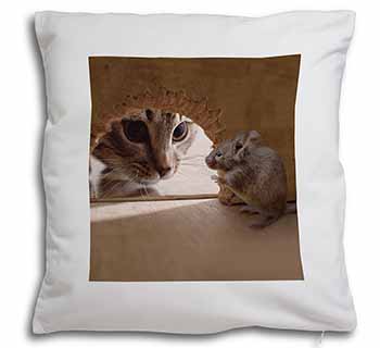 Cat and Mouse Soft White Velvet Feel Scatter Cushion