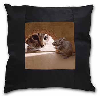 Cat and Mouse Black Satin Feel Scatter Cushion