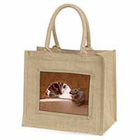 Cat and Mouse Natural/Beige Jute Large Shopping Bag