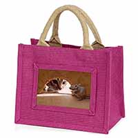 Cat and Mouse Little Girls Small Pink Jute Shopping Bag