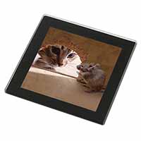 Cat and Mouse Black Rim High Quality Glass Coaster
