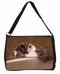 Cat and Mouse Large Black Laptop Shoulder Bag School/College