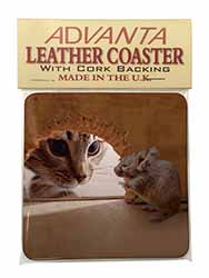 Cat and Mouse Single Leather Photo Coaster